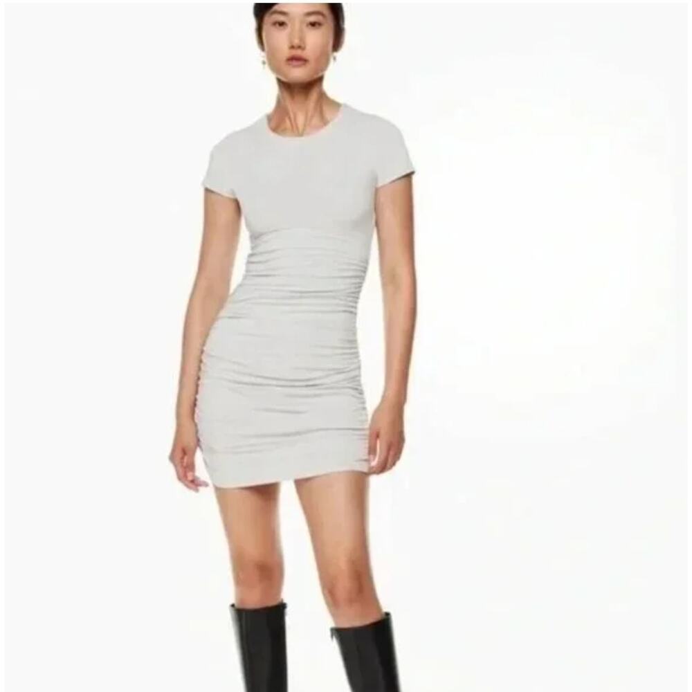 Aritzia Babaton Covet Ruched White Cotton Blend Mini Dress XS